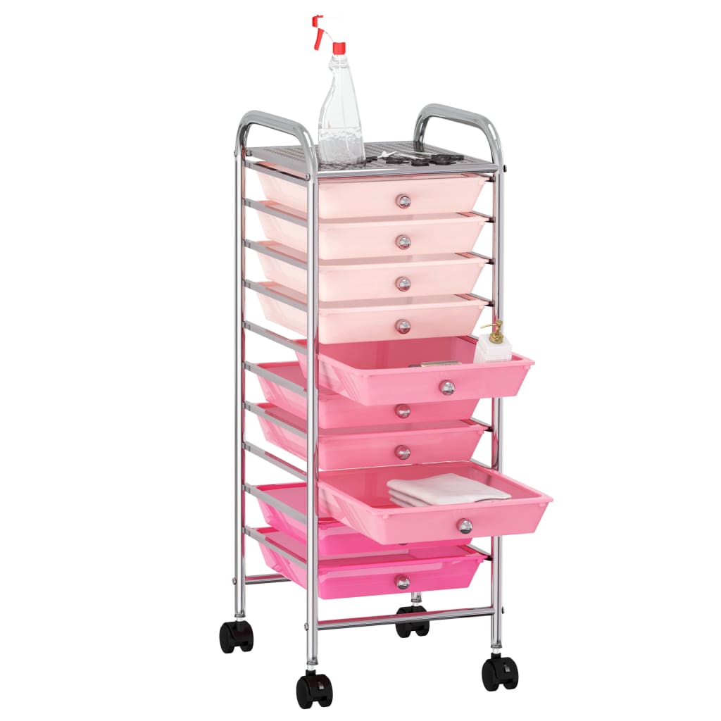 10 Laatikon Liikkuva Säilytysvaunu Ombre Pinkki Muovi
