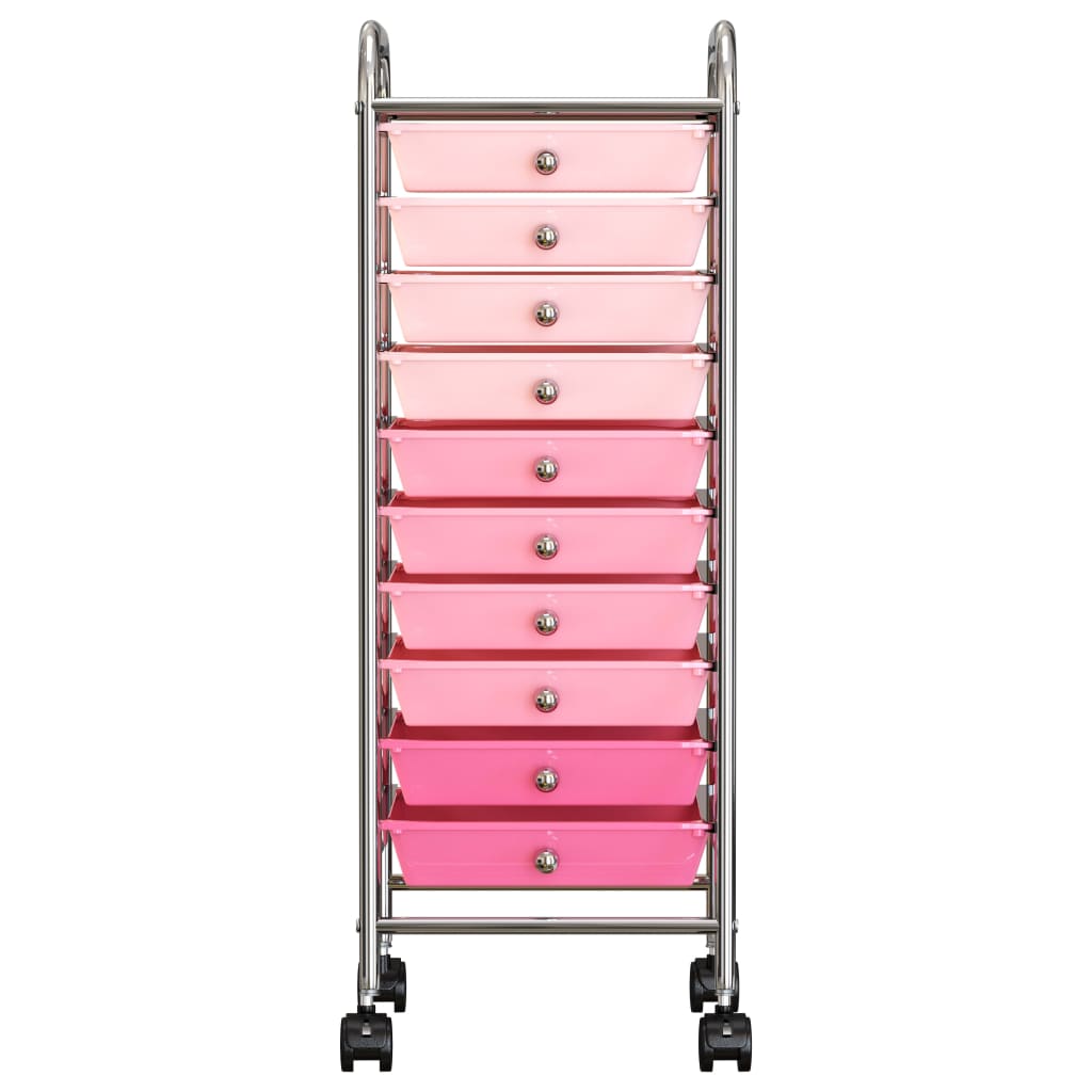 10 Laatikon Liikkuva Säilytysvaunu Ombre Pinkki Muovi