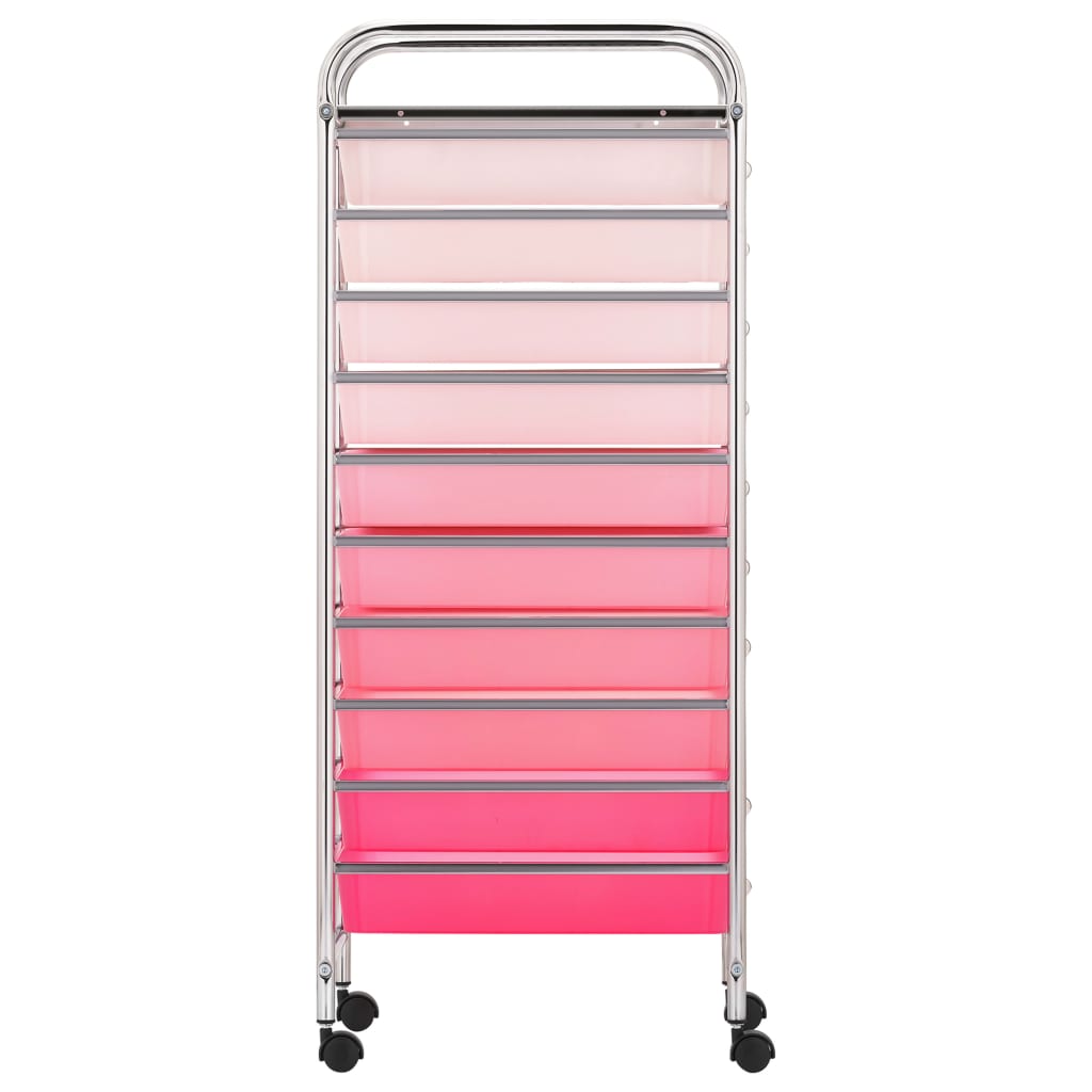 10 Laatikon Liikkuva Säilytysvaunu Ombre Pinkki Muovi