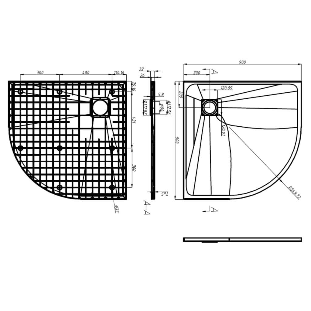 Suihkualusta Smc Musta 90X90 Cm