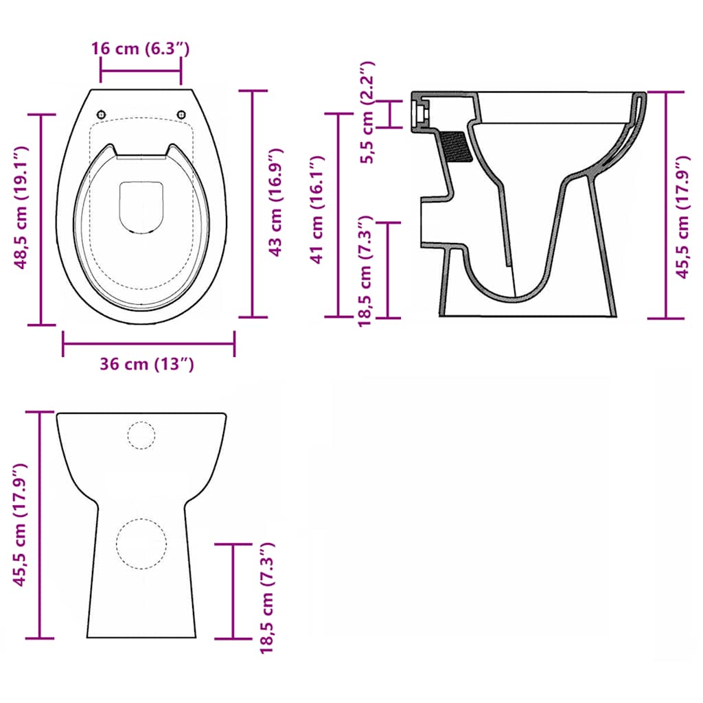 Reunaton Wc 7 Cm Lisäkorkeus, Pehmeä Sulkeutuminen, Musta Keramiikka
