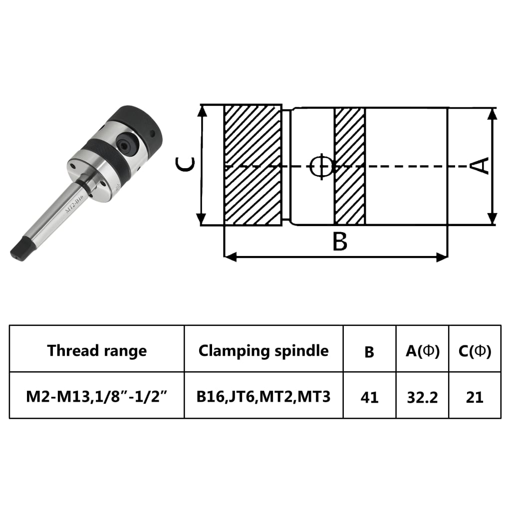 Rei´itysistukka Tc13-B16 Mt2-Varrella Sisäkierteelle M2-M13