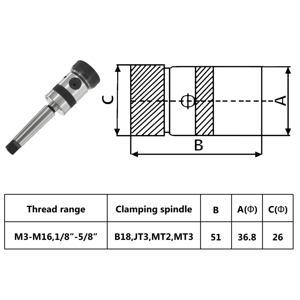 Rei´itysistukka Tc16-B18 Mt3-Varrella Sisäkierteelle M3-M16