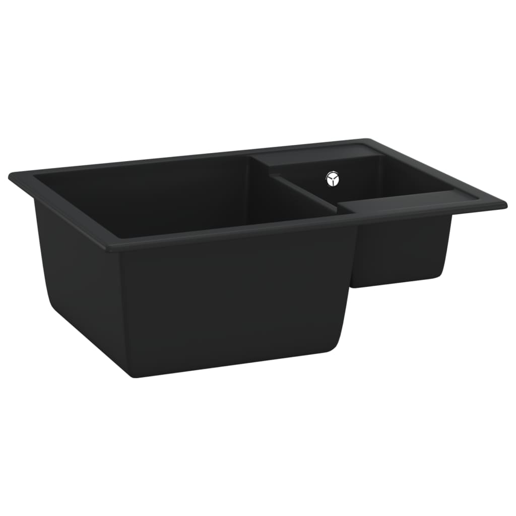 Keittiön Tiskiallas Ylivuotoreikä Tupla-Allas Musta Graniitti
