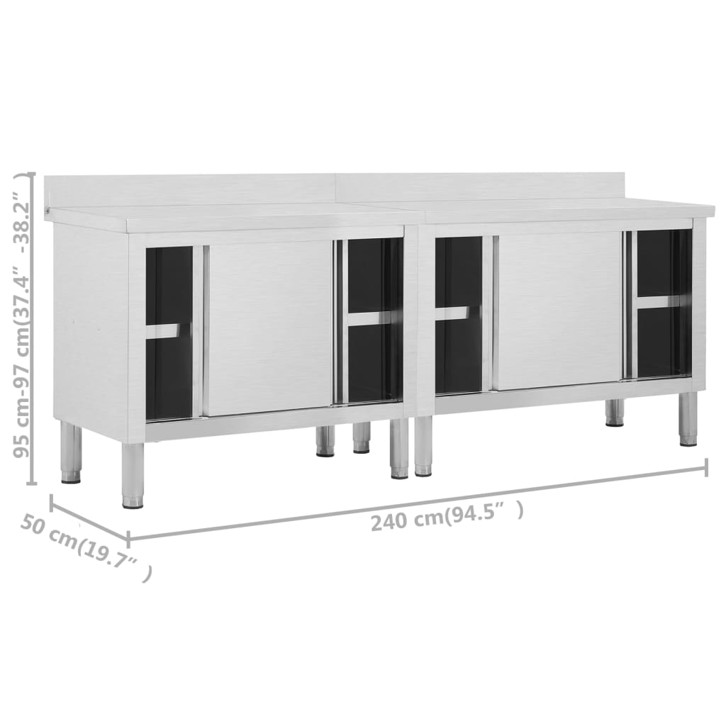 Keittiön Työpöydät Liukuovet 2 Kpl 240X50X(95-97)Cm Ruost Teräs