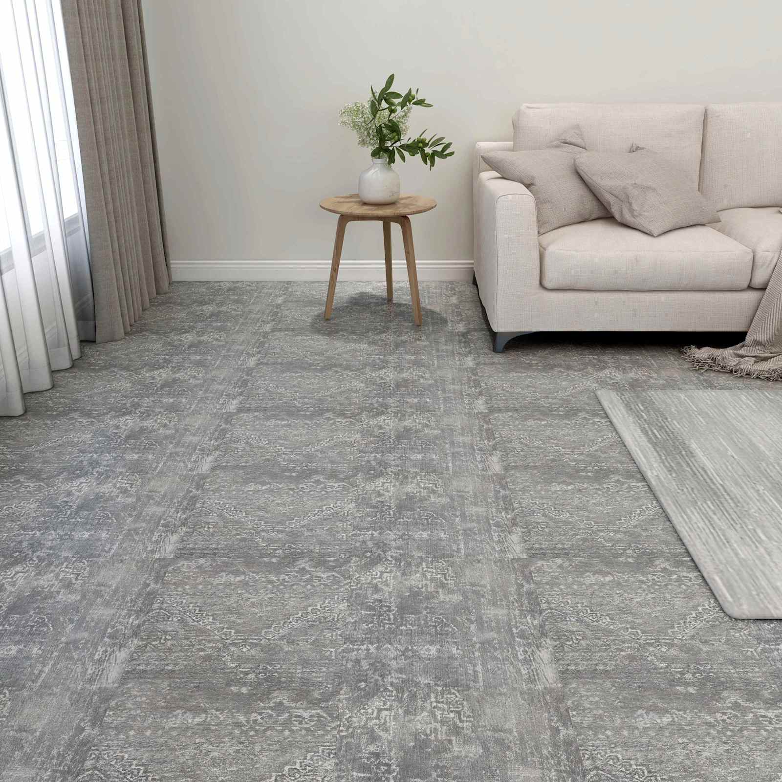 Lattialankut 55 Pcs Betoni Harmaa 5,11 M² Polyvinyylikloridi