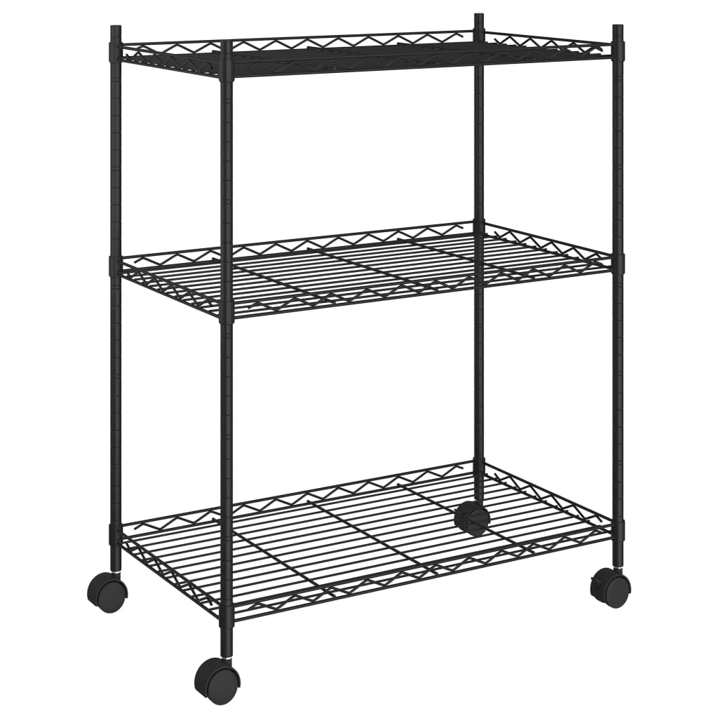 3-Kerroksinen Varastohylly Pyörillä 60X35X81 Cm Musta 150 Kg