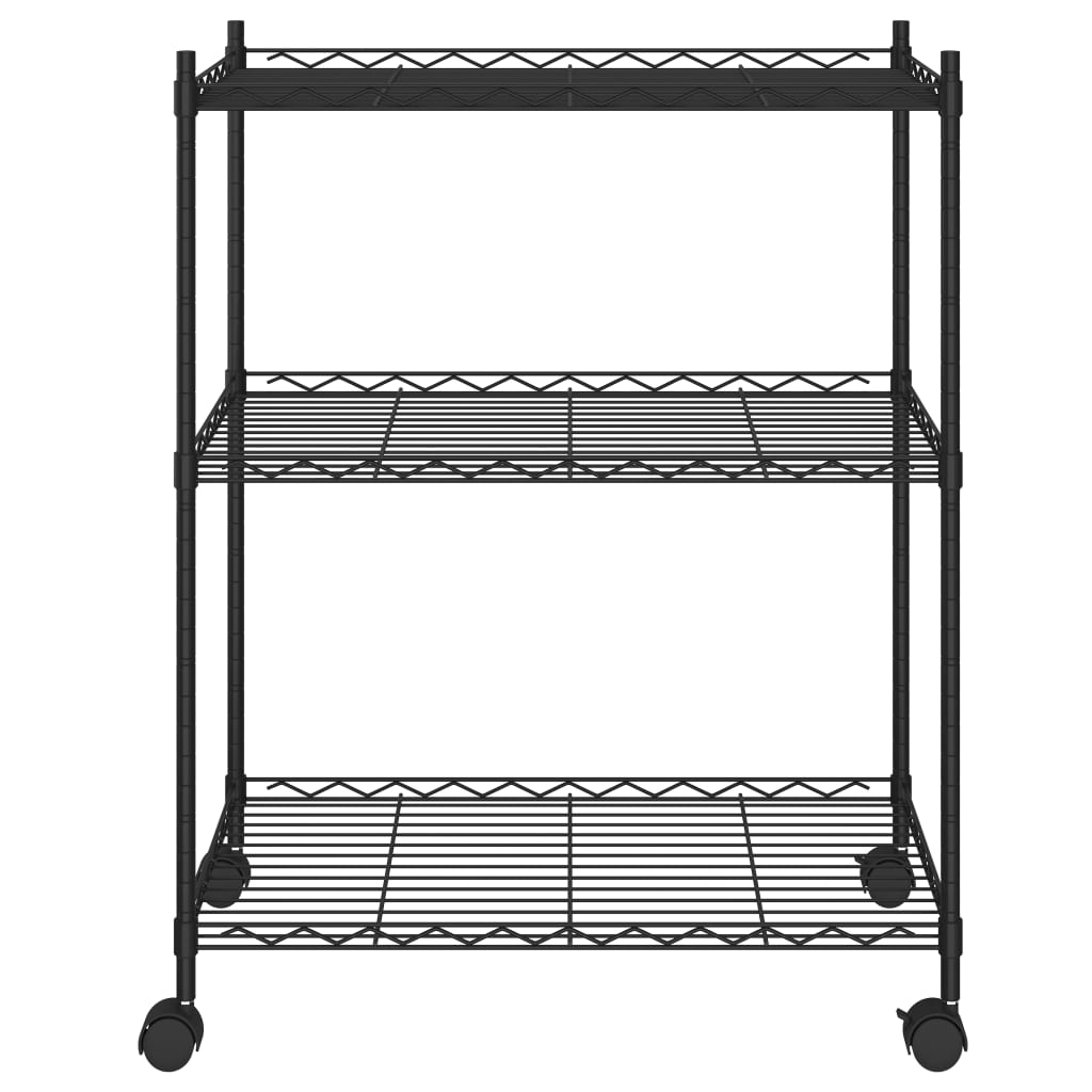 3-Kerroksinen Varastohylly Pyörillä 60X35X81 Cm Musta 150 Kg