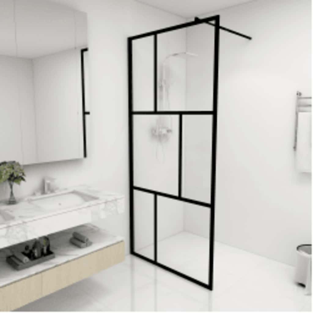Walk-In Suihkuseinä Karkaistu Lasi Musta 90X195 Cm