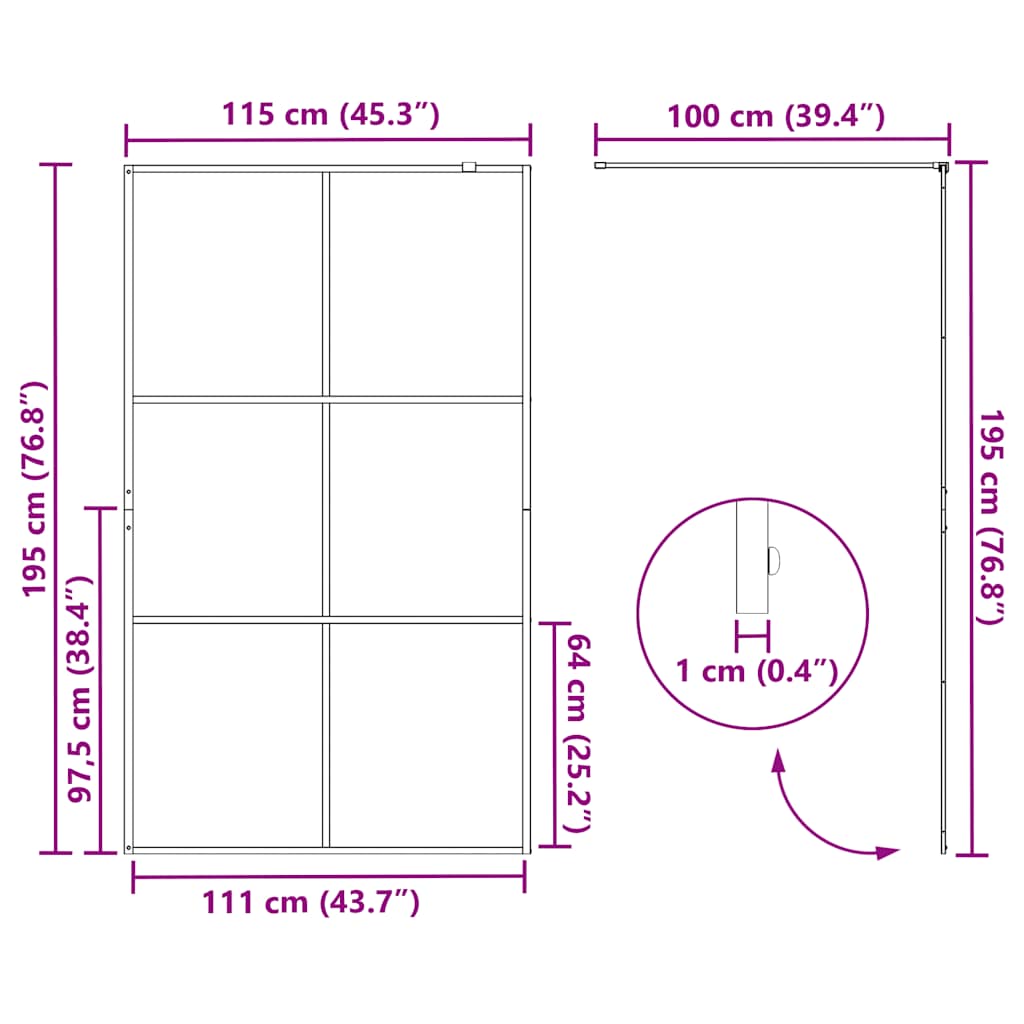 Walk-In Suihkun Seinäke Kirkas Esg-Lasi 115X195 Cm Musta