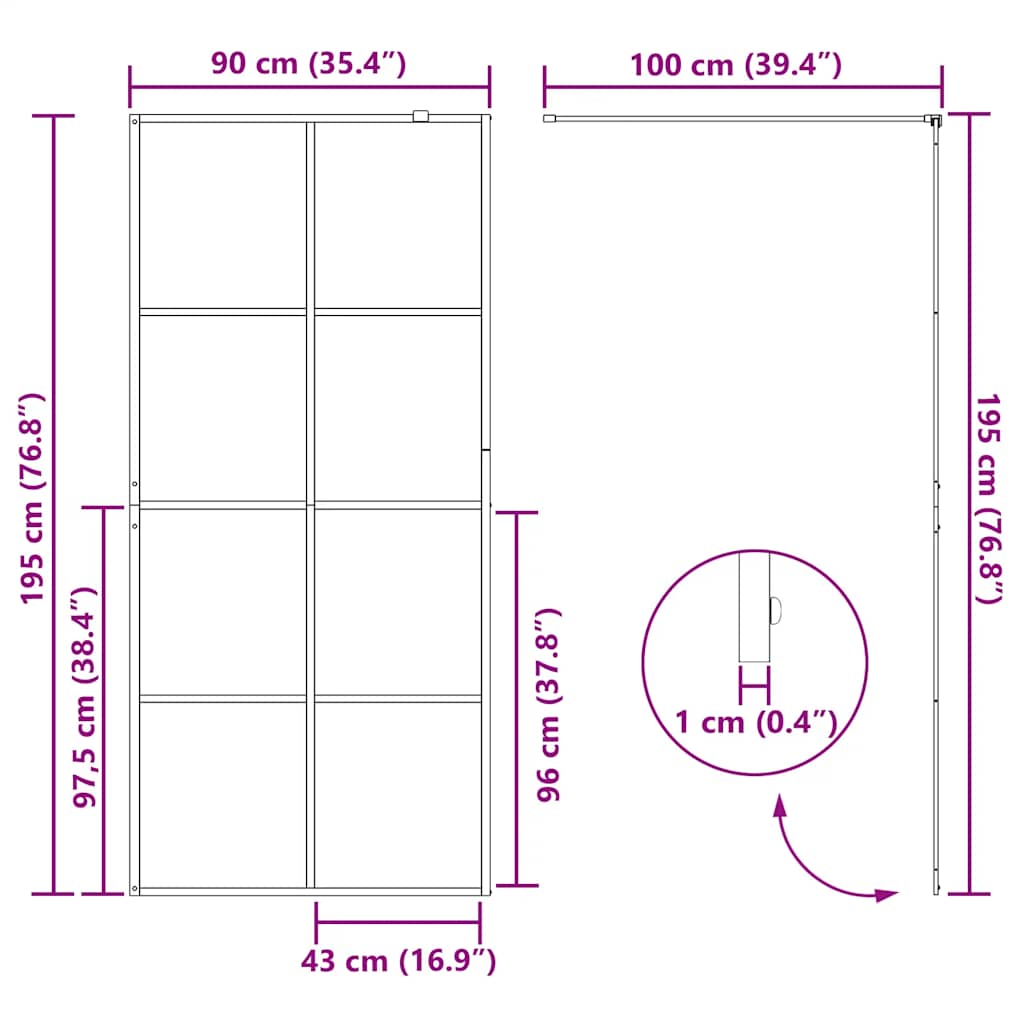 Walk-In Suihkun Seinäke Kirkas Esg-Lasi 90X195 Cm Musta