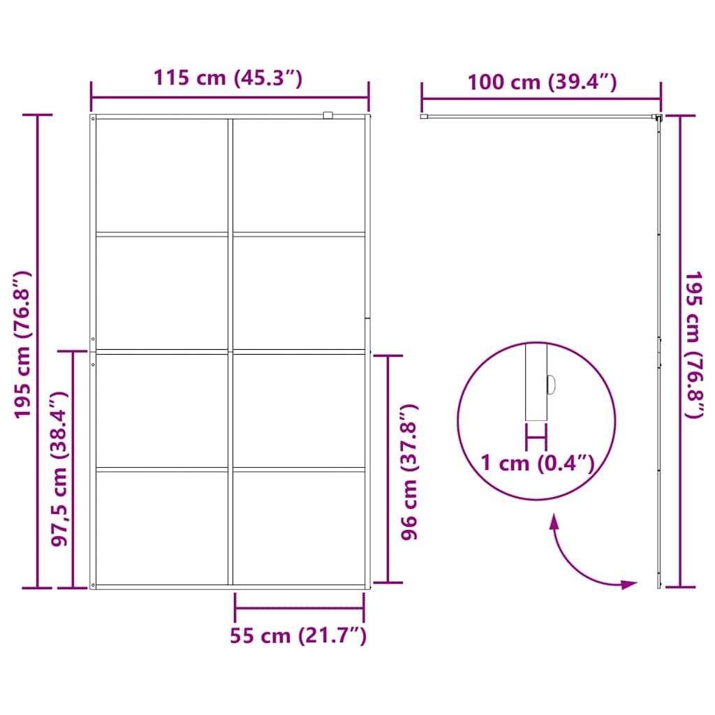 Walk-In Suihkun Seinäke Kirkas Esg-Lasi 115X195 Cm Musta