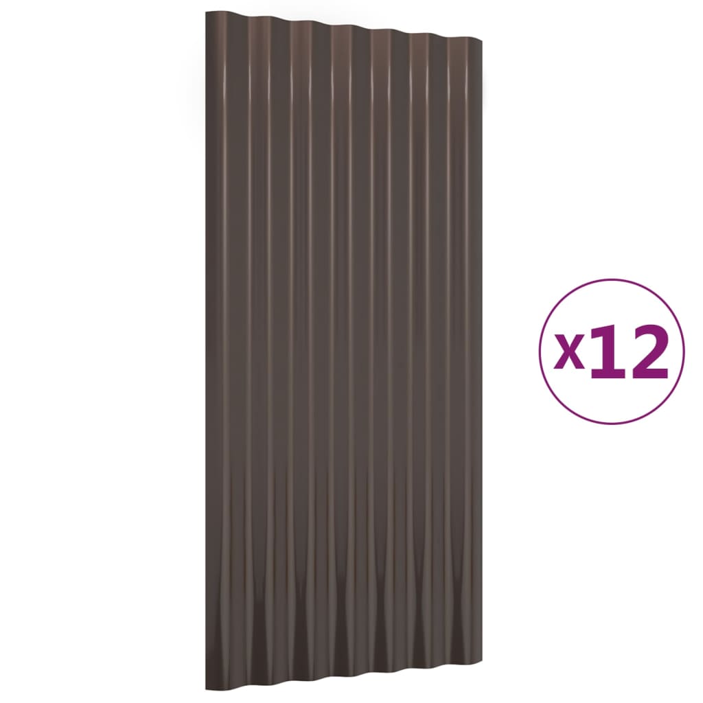 Kattopaneeli 12 Kpl Galvanoitu Teräs Ruskea 80X36 Cm