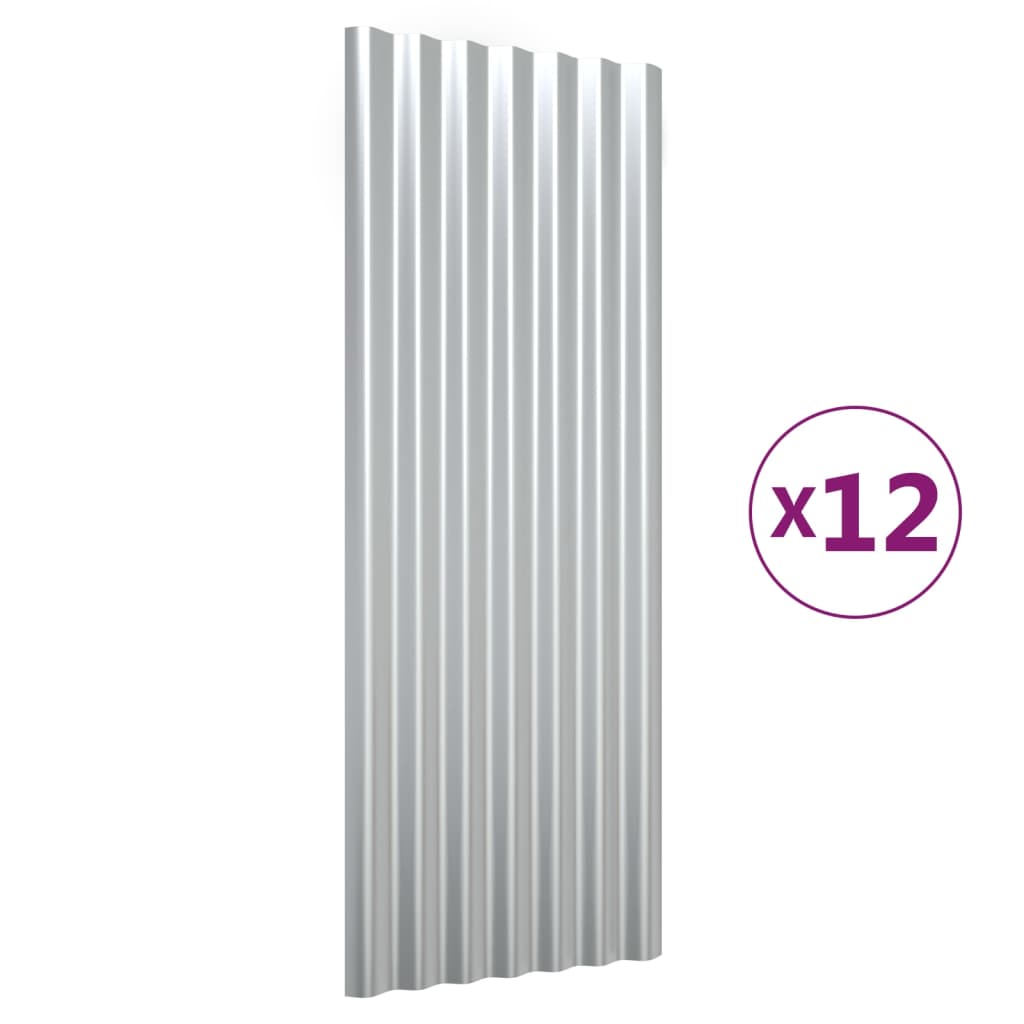 Kattopaneeli 12 Kpl Jauhemaalattu Teräs Hopea 100X36 Cm
