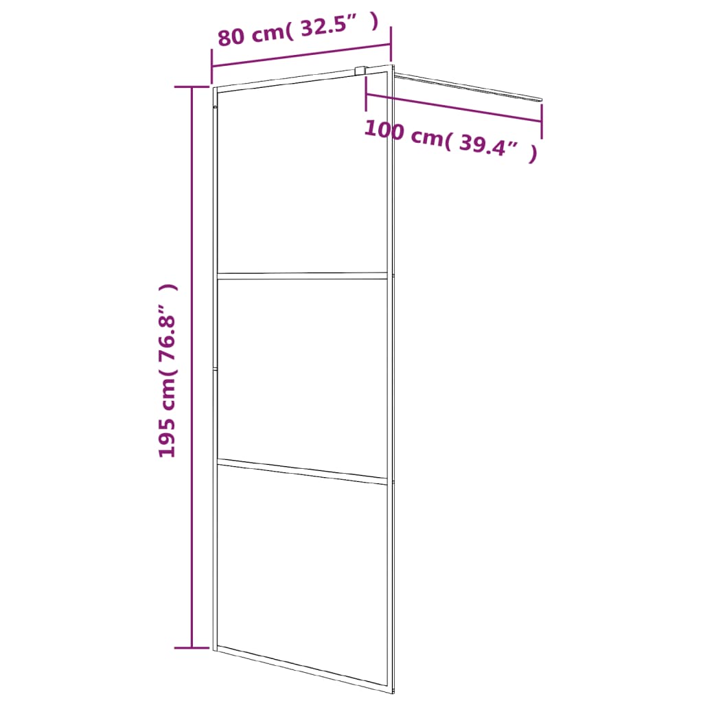 Walk-In Suihkuseinäke Musta 80X195 Cm Puolihuurrettu Esg-Lasi