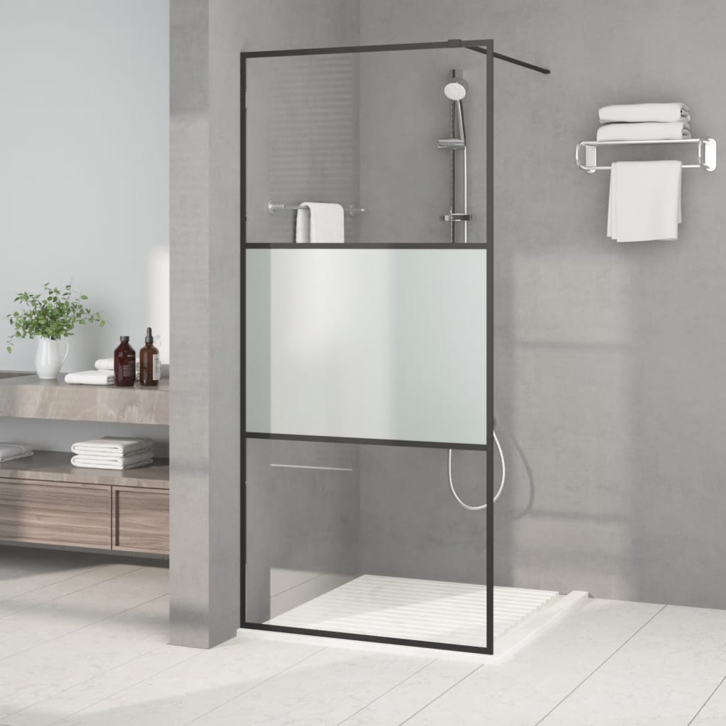 Walk-In Suihkuseinäke Musta 90X195 Cm Puolihuurrettu Esg-Lasi