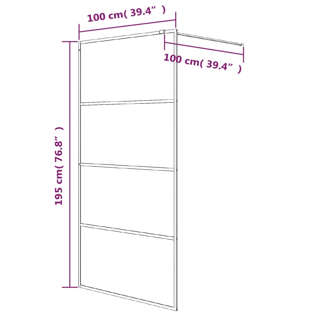 Walk-In Suihkuseinäke Musta 100X195 Cm Puolihuurrettu Esg-Lasi
