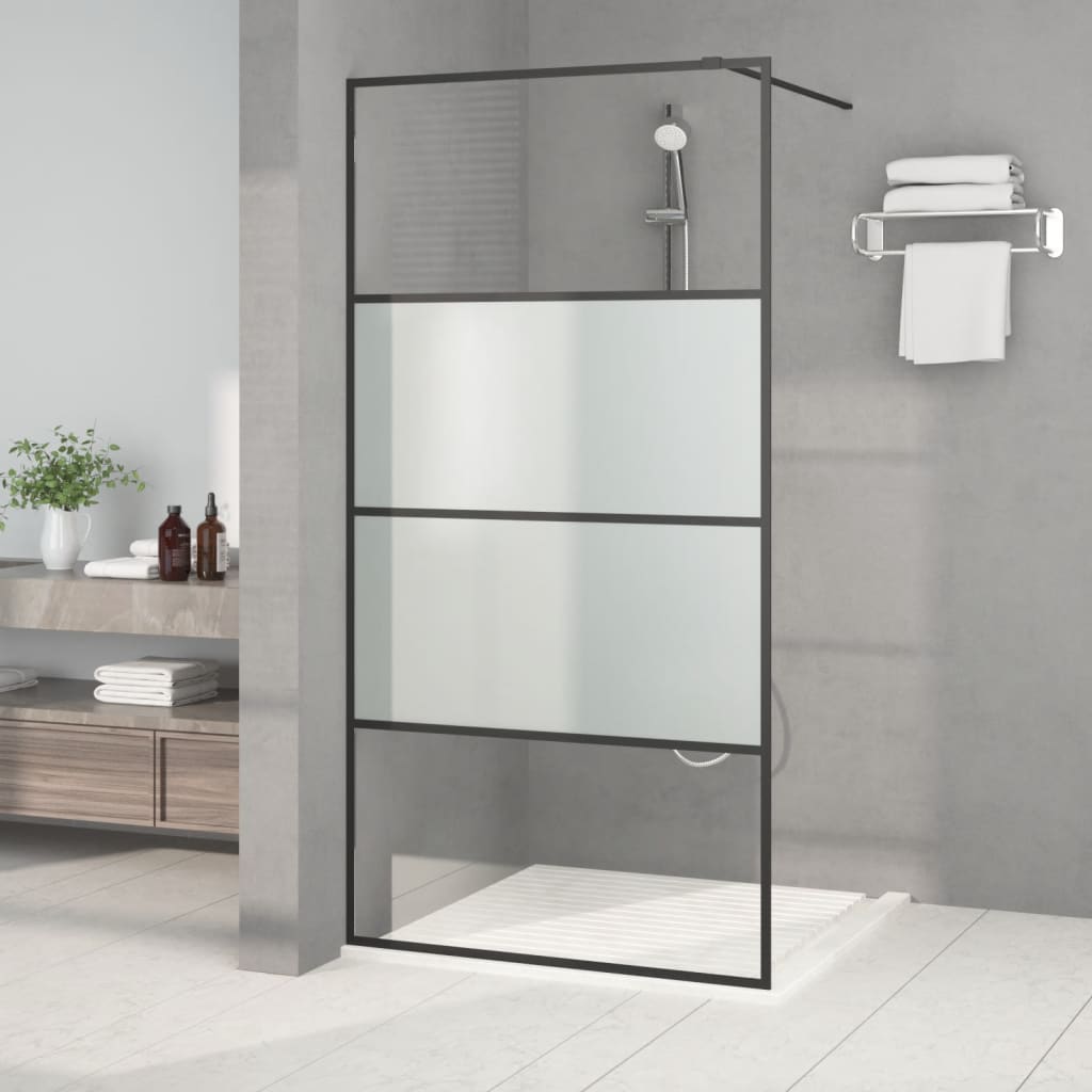 Walk-In Suihkuseinäke Musta 100X195 Cm Puolihuurrettu Esg-Lasi