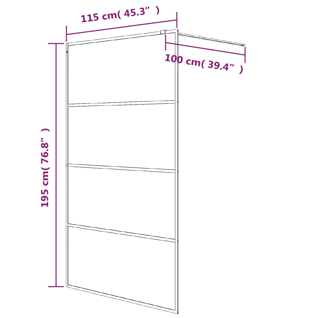 Walk-In Suihkuseinäke Musta 115X195 Cm Huurrettu Esg-Lasi