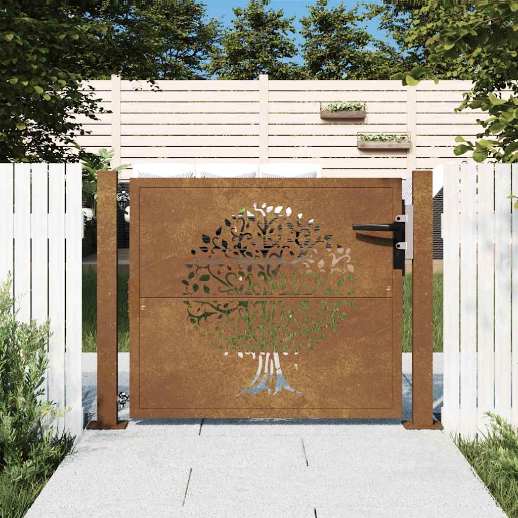 Puutarhaportti 100X75 Cm Corten-Teräs, Puukuvio