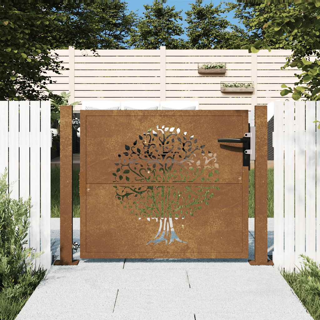 Puutarhaportti 100X100 Cm Corten-Teräs, Puukuvio