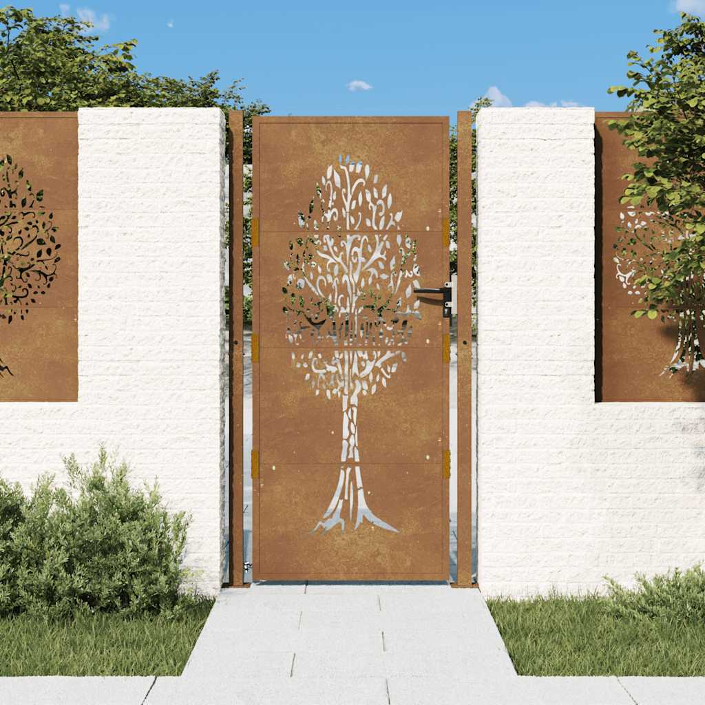 Puutarhaportti 100X200 Cm Corten-Teräs, Puukuvio