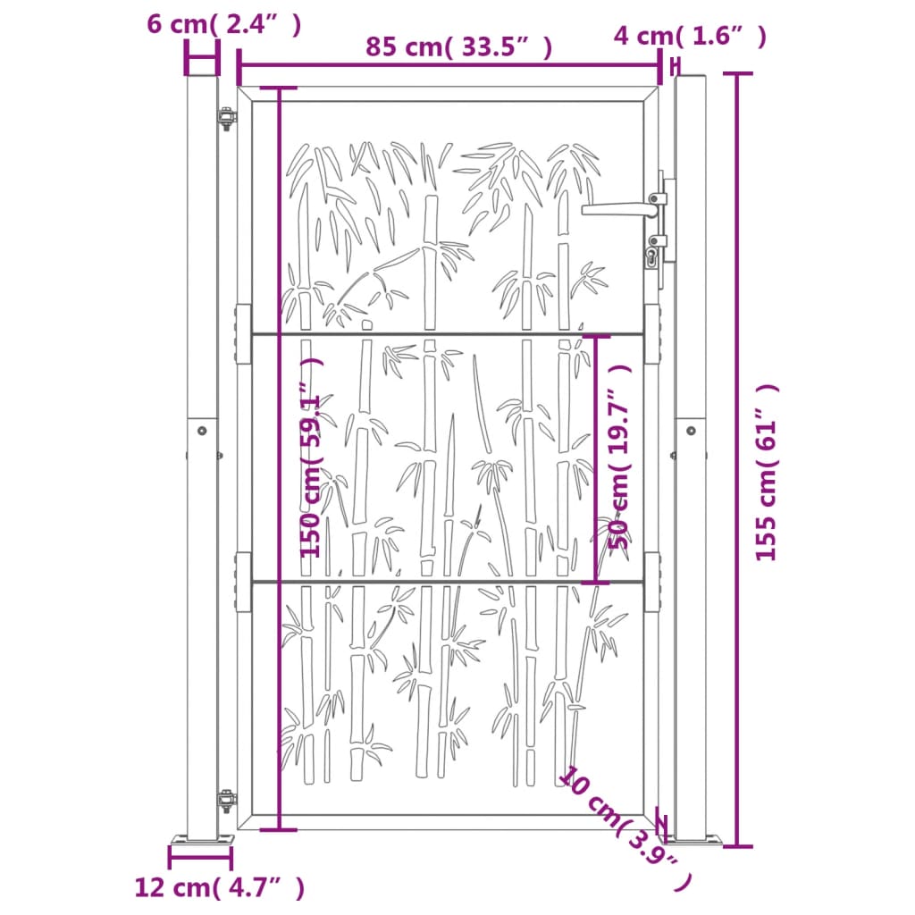 Puutarhan Portti Antrasiitti 100X150 Cm Teräs Bambukuvio
