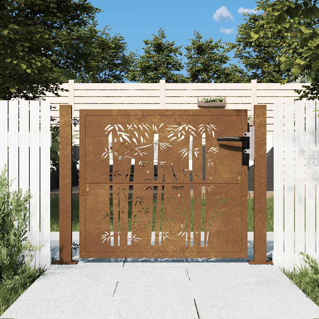 Puutarhaportti 100X100 Cm Corten-Teräs Bambukuvio