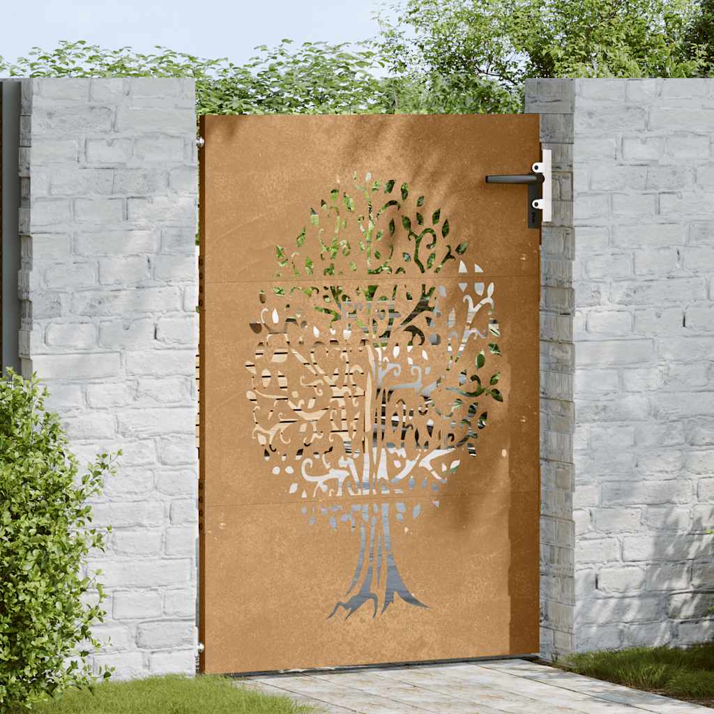 Puutarhaportti 85X125 Cm Corten-Teräs, Puukuvio