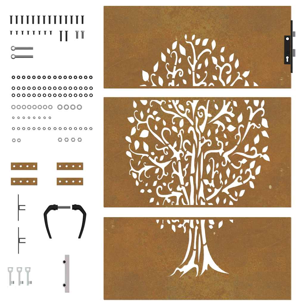 Puutarhaportti 85X125 Cm Corten-Teräs, Puukuvio