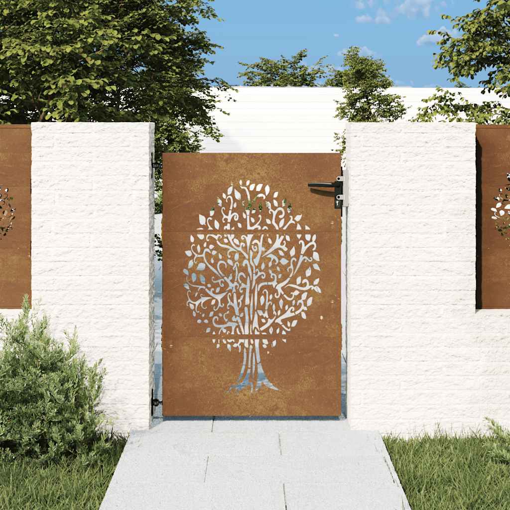 Puutarhaportti 85X125 Cm Corten-Teräs, Puukuvio