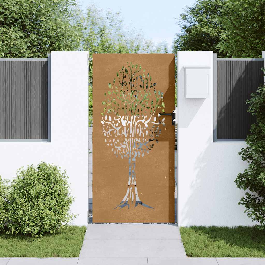 Puutarhaportti 85X175 Cm Corten-Teräs, Puukuvio