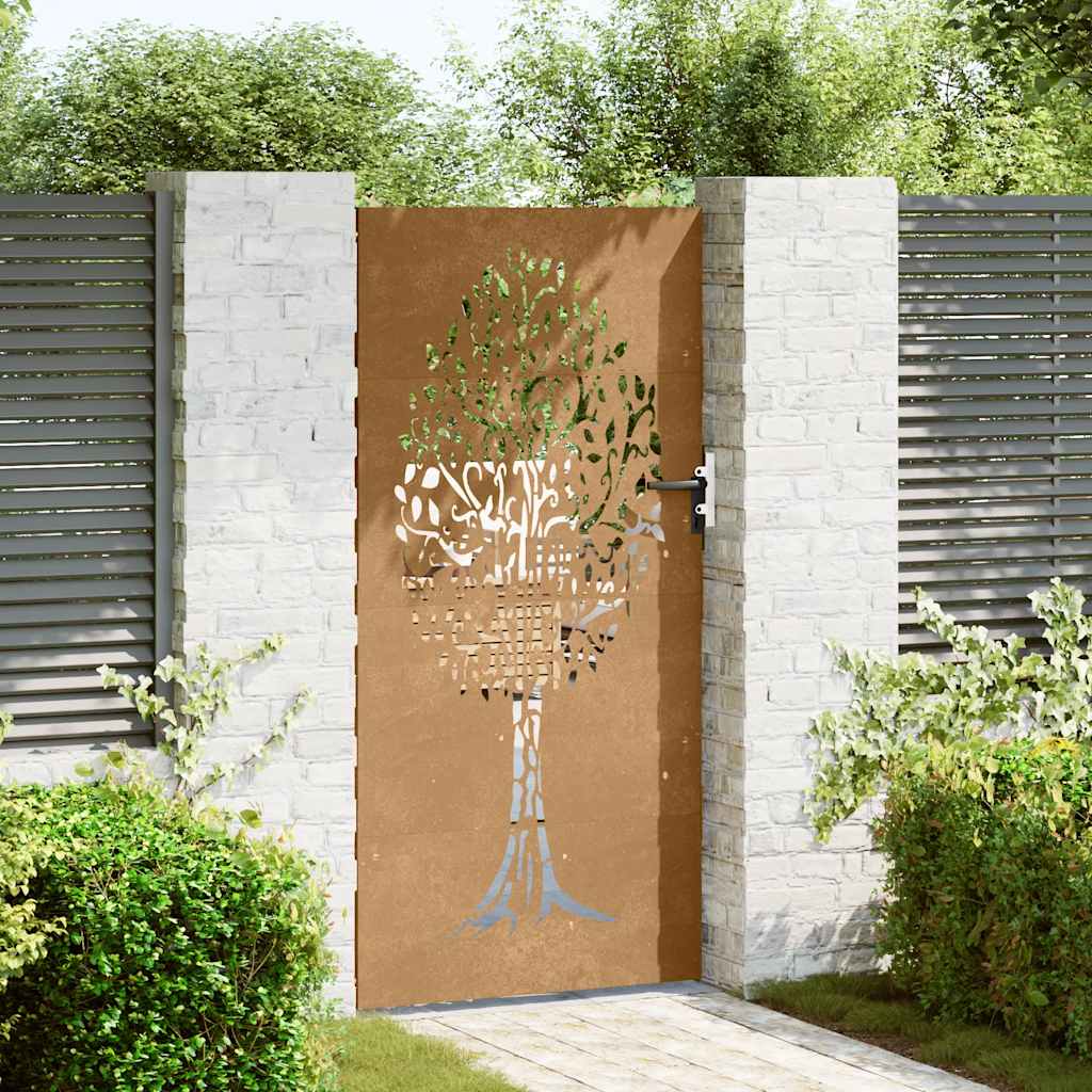 Puutarhaportti 85X200 Cm Corten-Teräs, Puukuvio
