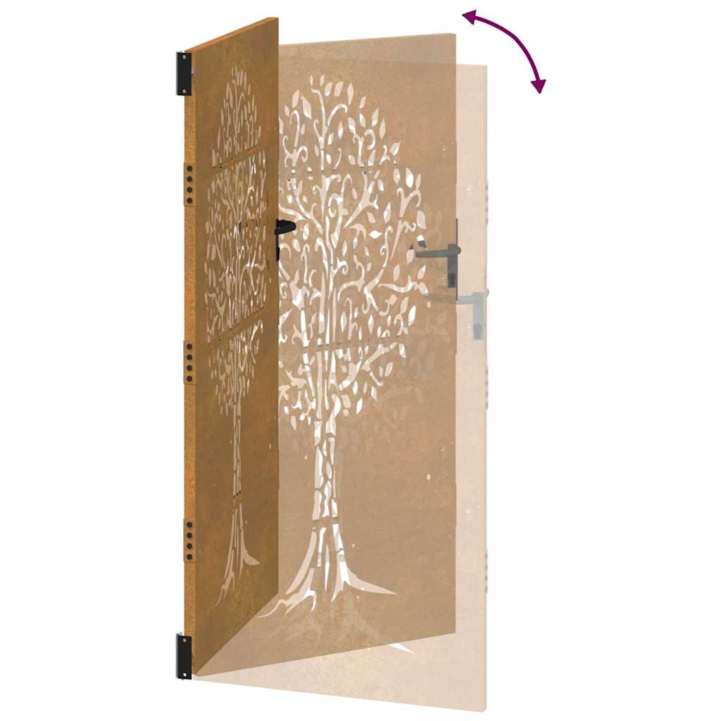Puutarhaportti 85X200 Cm Corten-Teräs, Puukuvio