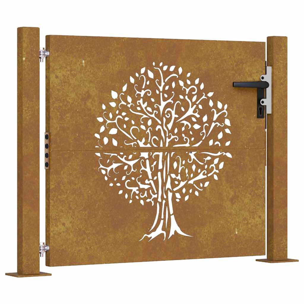 Puutarhaportti 100X75 Cm Corten-Teräs, Puukuvio