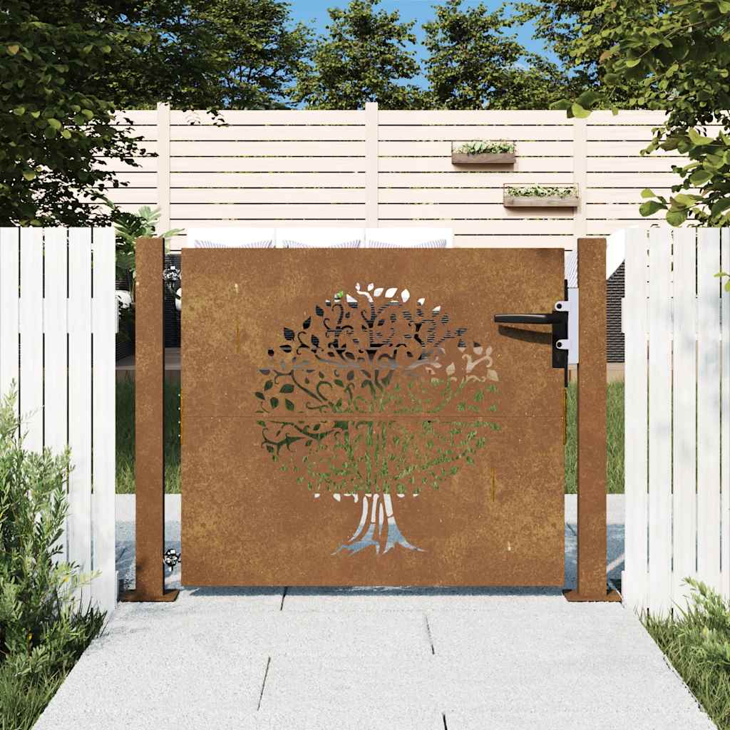Puutarhaportti 100X75 Cm Corten-Teräs, Puukuvio