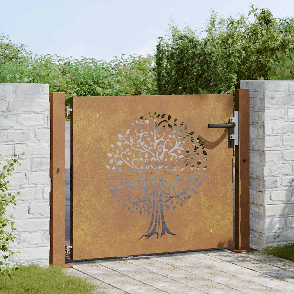 Puutarhaportti 100X100 Cm Corten-Teräs, Puukuvio
