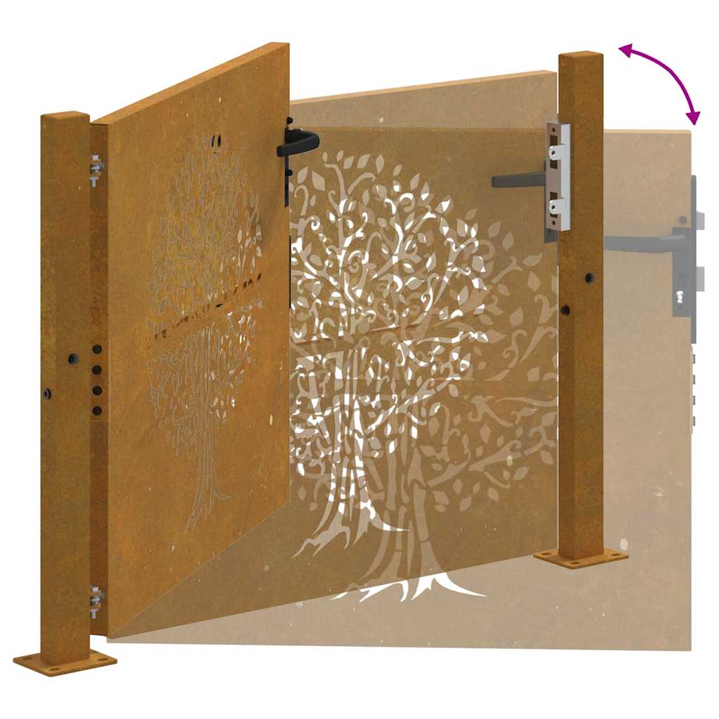 Puutarhaportti 100X100 Cm Corten-Teräs, Puukuvio