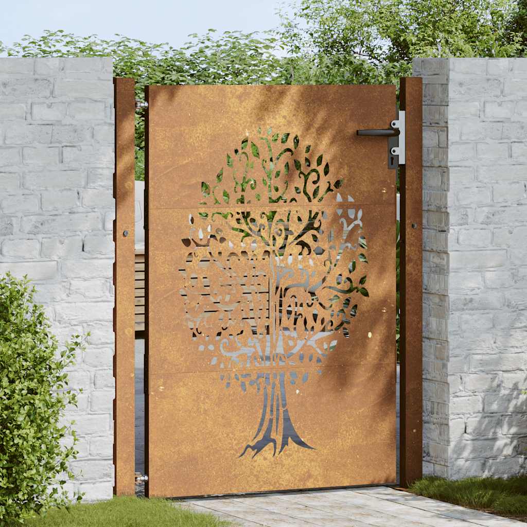 Puutarhaportti 100X150 Cm Corten-Teräs, Puukuvio