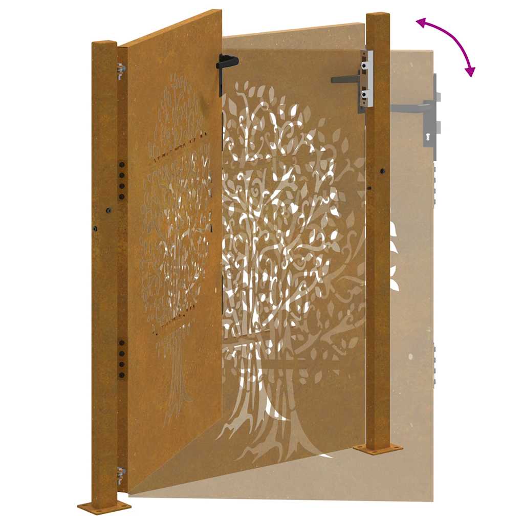 Puutarhaportti 100X150 Cm Corten-Teräs, Puukuvio