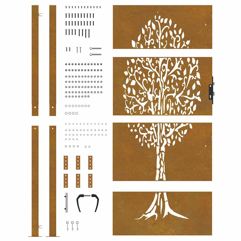 Puutarhaportti 100X175 Cm Corten-Teräs, Puukuvio