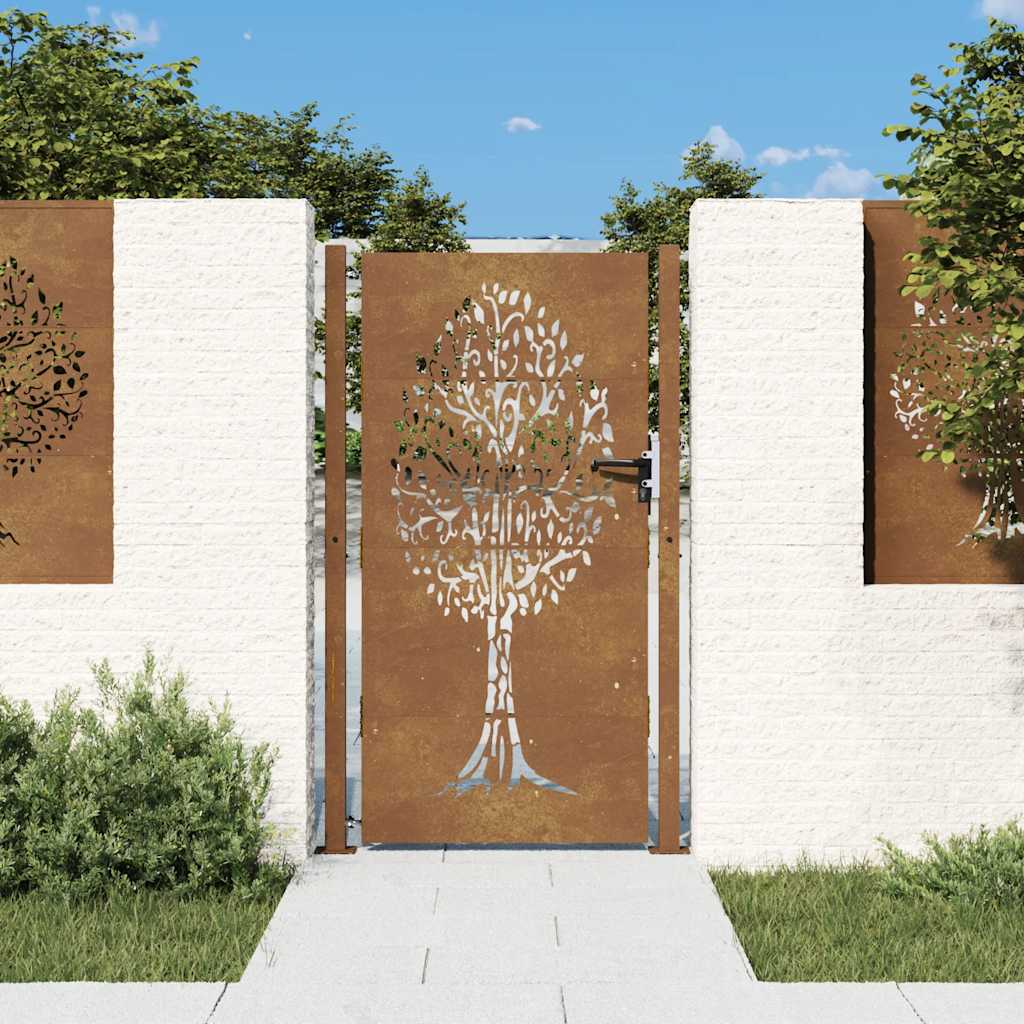 Puutarhaportti 100X175 Cm Corten-Teräs, Puukuvio