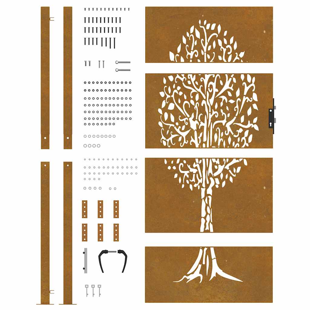 Puutarhaportti 100X200 Cm Corten-Teräs, Puukuvio