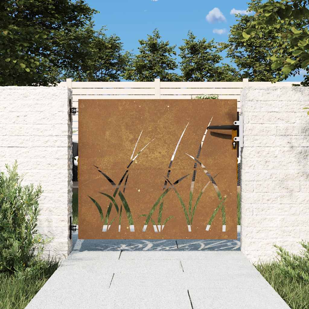 Puutarhaportti 85X75 Cm Corten-Teräs Ruohokuvio