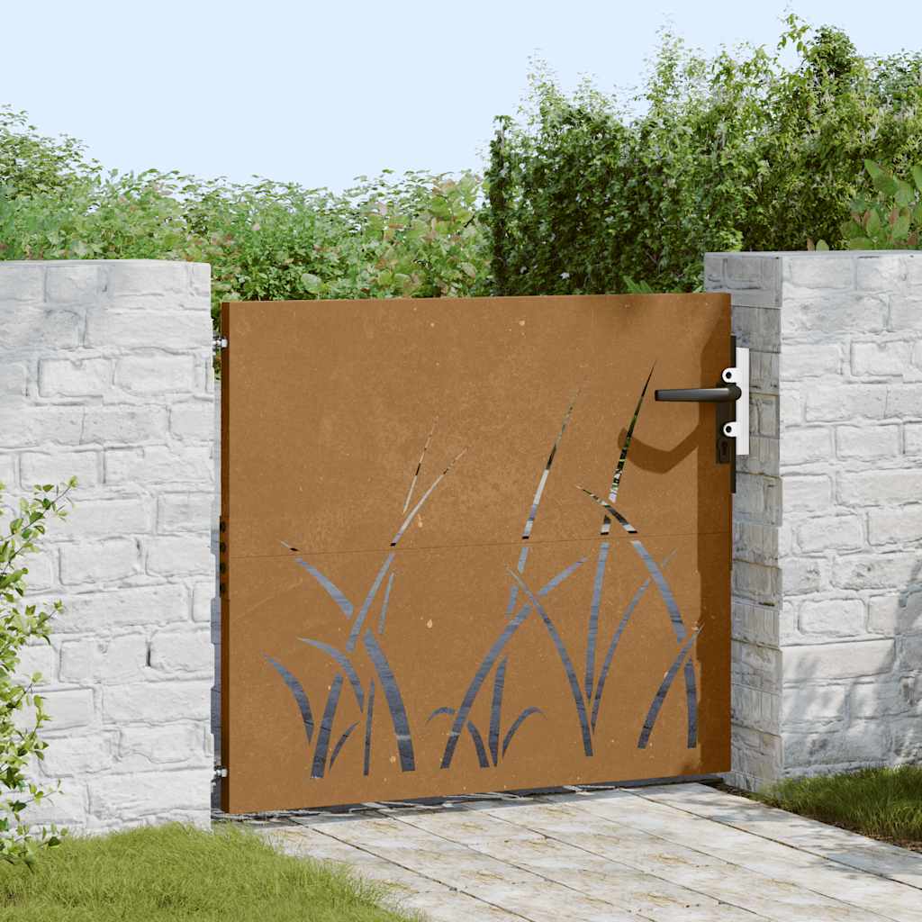 Puutarhaportti 85X100 Cm Corten-Teräs Ruohokuvio