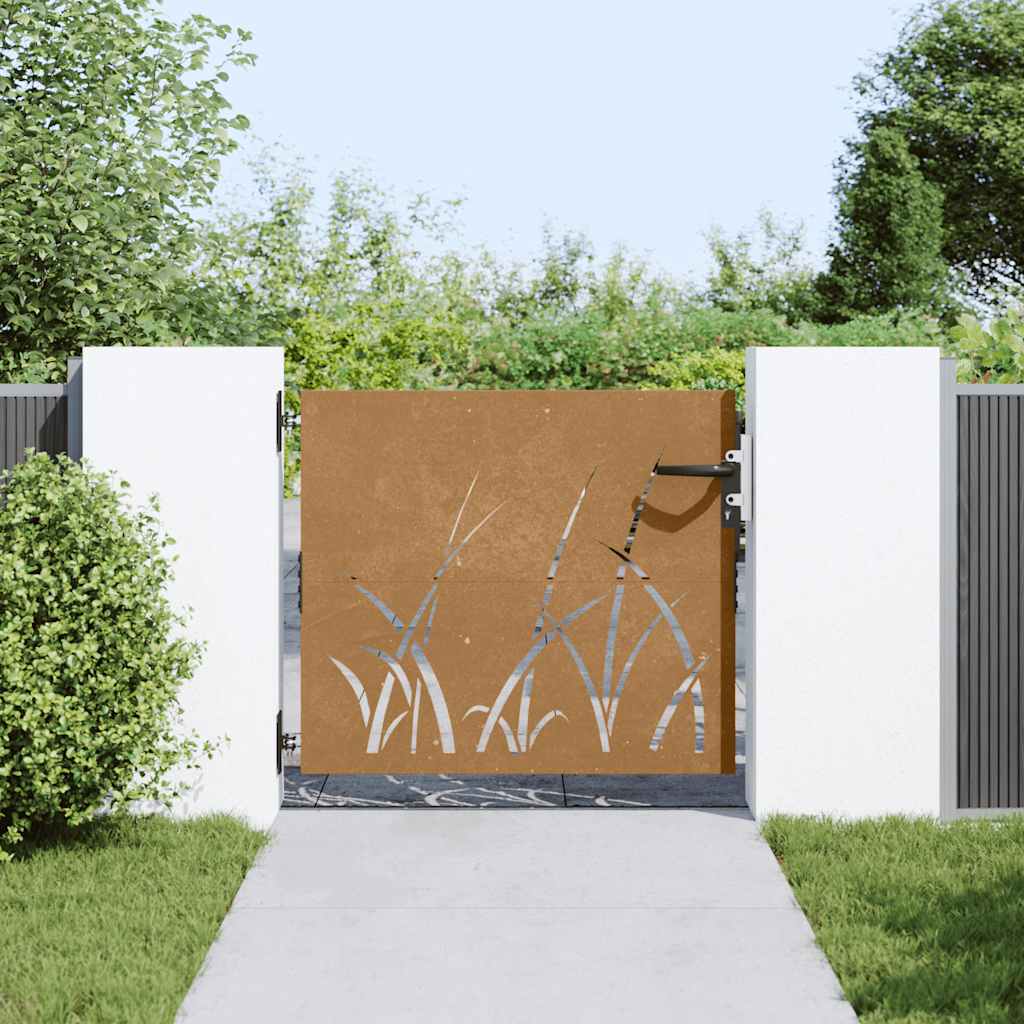 Puutarhaportti 85X100 Cm Corten-Teräs Ruohokuvio