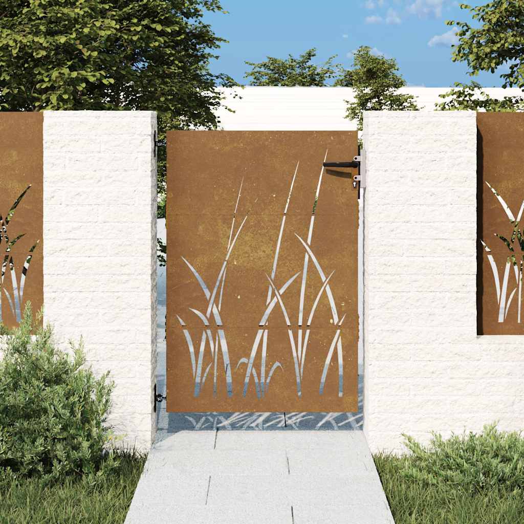 Puutarhaportti 85X125 Cm Corten-Teräs Ruohokuvio