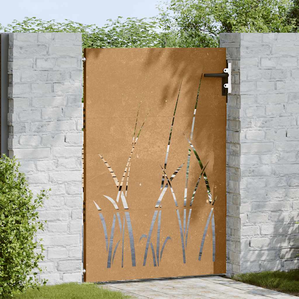 Puutarhaportti 85X150 Cm Corten-Teräs Ruohokuvio