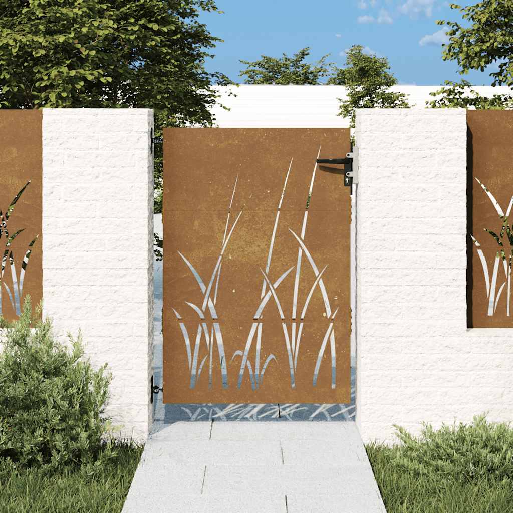 Puutarhaportti 85X150 Cm Corten-Teräs Ruohokuvio