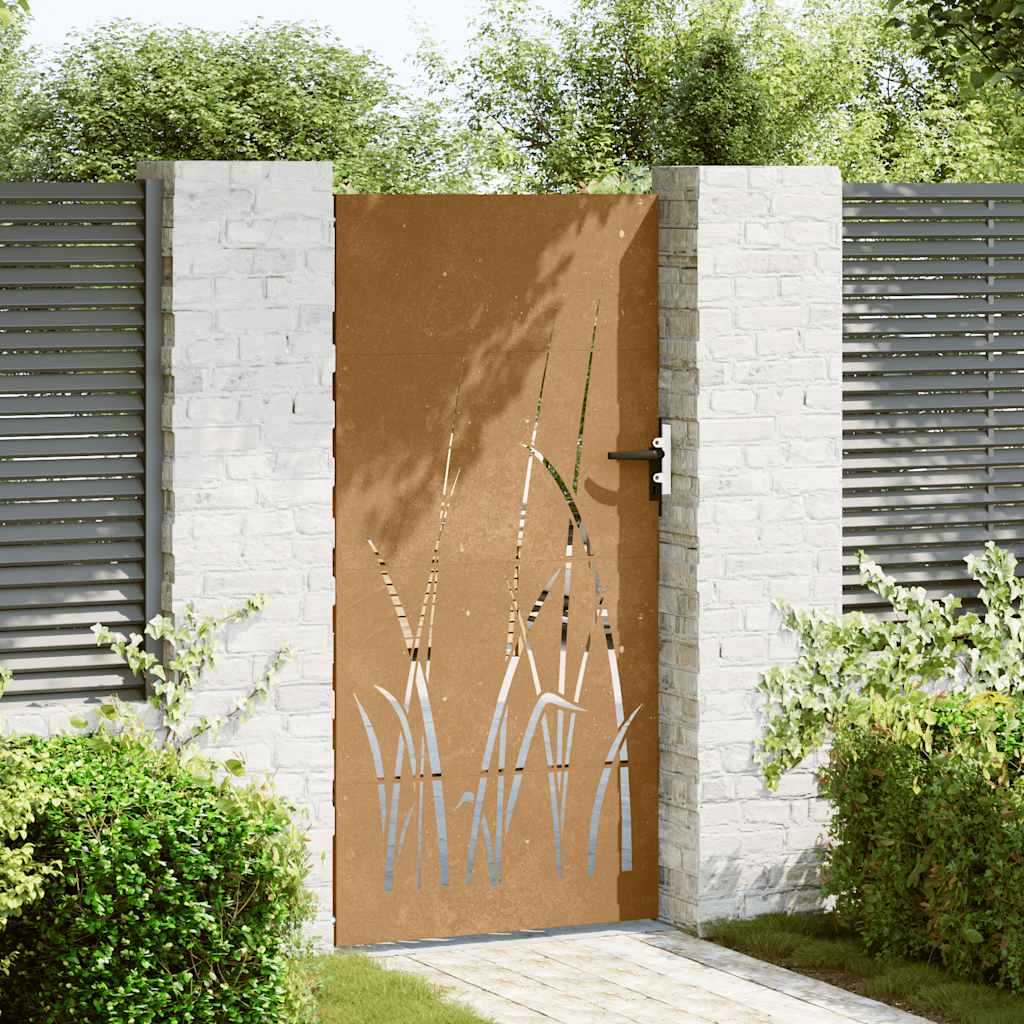 Puutarhaportti 85X200 Cm Corten-Teräs Ruohokuvio
